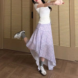 Daiiibabyyy  Irregular Korean Ruffles Spliced Plaid Midi Skirts Summer Gentle A-Line Women's Clothing Fashion Asymmetrical Aura Basic Skirts