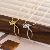 Daiiibabyyy Trendy Simple Golden Silver Plated Bow Pendant Necklace for Women Glossy Copper Chain Sweet Elegant Party Jewelry Wedding Gifts