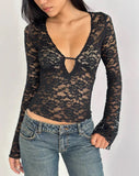 Daiiibabyyy  Solid Color Sheer Lace Long Sleeve Women Shirt Elegant Deep V Floral Lace Mesh Shirts Lady Daily Commute Street Outerwear