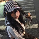DAIIIBABYYY  -  Y2k Niche Love Patch Design Striped Personalized Rabbit Ears Baseball Cap Men and Women Spring and Summer Trend Hip Hop Hat