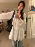 Daiiibabyyy  Retro Korean Sle ort Sve Hollow out Trim Button Slimming Casual Dr Unique SEI Girl Feeling High Waist Commute Dr
