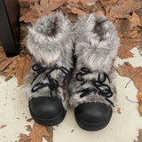 Daiiibabyyy  Plush Round Toe Women's Snow Boot Lace-Up Thick Bottom Keep Warm In Winter Women Boots Fashion Outdoors Young