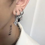 Daiiibabyyy Gothic Cubic Zirconia Cross Drop Dangle Hoop Earrings for Women Men Stainless Steel Hiphop Punk Cool Hoop Earrings Jewelry Gift