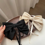 Daiiibabyyy Korea Fashion Elegant Temperament Satin Bow Spring Clip Simple Trendy Hairpin Ribbon Hair Clip Hair Grips for Women
