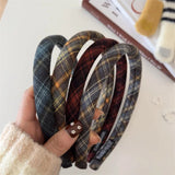 Daiiibabyyy French Retro Sponge Headband Women College Style Plaid Hair Band Elegant Temperament Hoop Hairband Girls Hair Accessories