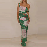 Daiiibabyyy  Pattern printed women's temperament slim fit dress casual vacation elegant off shoulder fashion party long dress