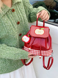 Daiiibabyyy  Cartoon Apple Mochilas Mujer Cute Teenage Girls Mochila New Trendy Bag All-match Shopper Bolsas Contrast Plaid Backpack