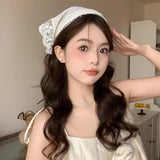 Daiiibabyyy  Spring Summer Floral Hair Scarf Elegant Headwrap Women French Country Style Lace Mesh Triangle Scarf Bohemian Hair Accessories
