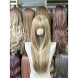 DAIIIBABYYY  -  High Temperature Silk Full Head Wig Inner Buckle Straight Hair French Wave Style Blonde Color for Women Hair Extension