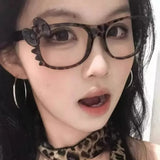 Daiiibabyyy  Y2k Leopard Print Bow Glasses Retro Woman Korean Anti-blue Light Eyeglasses Eye Protection Girl Optical Spectacle Eyeglass Frame