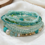 Daiiibabyyy  10PCS Handmade Rice Bead Bracelet Set for Women Elegant Pearl Crystal Multilayer Stretch Stackable Bangle Y2K Aesthetic Jewelry