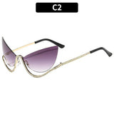 Daiiibabyyy  Retro Large Frame Diamond Inlaid Butterfly Shaped Cat Eye Sunglasses with Women's High-end Decoration Hip-hop Sunglasses