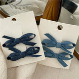 DAIIIBABYYY  -  Fashion Personality Denim Blue Fabric Bow Barrettes a Pair of Hairclips Side Shredded Hair Bangs Clip Duckbill Clip New