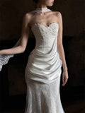Daiiibabyyy  White Simple Mermaid Wedding Dresses Women Sexy Sweetheart Lace Appliques Satin Bridal Gowns Elegant Vestido De Novia Customized