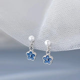 Daiiibabyyy  French Delicate Enamel Blue Small Flower Imitation Pearl Dangle Earrings for Women Elegant Fashion Jewelry Accessories