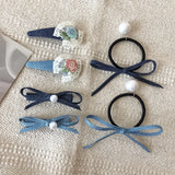 Daiiibabyyy Korean Fashion Lace Flower Cowboy Hair Clip Hairpins Exquisite Hair Bow Bangs Side BB Clip for Women's Girl Hair Accessories