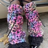 Daiiibabyyy  Winter Y2K Gothic Punk Subculture Colourful Leopard Print Warm Leggings Shibuya Hot Girl Retro Trend Dazzle Straps Leggings
