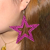 Daiiibabyyy  Y2K Jewelry Pink Leopard Print Star Earrings for Women's Fashion Vintage Sexy Accessories Korean Fashion Earrings Punk Aesthetic