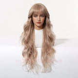 Daiiibabyyy  28 Inch Long Wavy Synthetic Wig Heat Resistant Cosplay Hair Wavy Wigs for cosplay with Bangs Natural  Hair For Women Daily Use