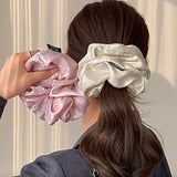 DAIIIBABYYY  -  Elegant Shiny Bright Silk Scrunchies Pink White Oversized Hair Ties Rope Lazy Low Ponytail Holder Women Student Girls Hair Bands