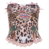 Daiiibabyyy  New Summer European and American Style Sexy Leopard Print Print Bow Tube Top Thin Versatile Short Top Vest For Women