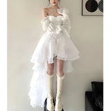 DAIIIBABYYY  -  Fairy White Midi Dress Women Evening Party Prom Slash Neck Irregular Dresses Summer Korean Long Sleeve Bodycon Vestidos