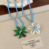 DAIIIBABYYY  -  Boho Weaving Flower Shell Personalized Coconut Tree Pendant Beaded Necklace For Girls Vacation Beach Jewelry 2025 New