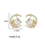 Daiiibabyyy  Women Star & Moon Crystal Earrings Elegant Light Luxury Exquisite Shiny Zircon Ear Studs Golden Fashion Jewelry Gifts