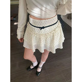 DAIIIBABYYY  -  Korean Commuter 2024 Summer New Women's High Waist A-LinePolka Dot Bow Spliced Ruffles Stylish Slim Tiered Cupcake Short Skirts
