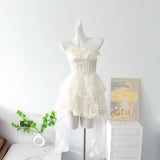 Daiiibabyyy  Summer French Elegant Fashion Mini Tube Top Dress Women's Elastic Waist Backless Sexy Tulle Boned Dress High-end Evening Gown