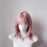 DAIIIBABYYY  -  Pink Full Head Wig Short Straight Hair Lolita Style Cosplay Women's Group Shoulder Length Universal Fit Women's Hairpiece