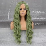 Daiiibabyyy  Green Long Wavy Synthetic Wig with Middle Part, Natural Scalp, Breathable Rose Net for Daily Wear, Cosplay, and Party Looks