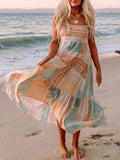 Daiiibabyyy  Elegant Lady High Waist Party Maxi Dress Casual Pattern Print Sleeveless Halter Dress Summer Backless Loose Pleated Beach Dress