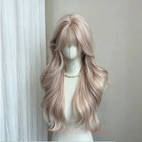 Daiiibabyyy  Long Wavy Pink Synthetic Wig with Bangs For Women Daily Wear Lolita Cosplay Heat-Resistant Natural For Women party Daily Use
