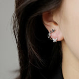 Daiiibabyyy  Silver Zircon Butterfly Winding Stud Earrings for Women Cute Insect Fashion Jewelry Light Luxury Accessories