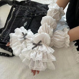 DAIIIBABYYY  -  Lolita Jk Lace Fingerless Gloves Women Bow Kawaii White Lace Sleeve Cover Ballet Strap Y2K Cosplay JK Clothing Accessories