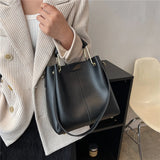 Daiiibabyyy Burminsa Metal Short Handle Bucket Small Tote Handbags For Women Trend Designer PU Leather Ladies Shoulder Crossbody Bags