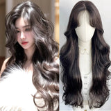 Daiiibabyyy  30inches Synthetic Women Wigs Loose Wave Hair Wigs with Middle-Part Bangs High-layered Wig Hairpiece for Women Daily Party Use