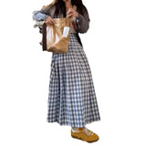 DAIIIBABYYY  -  Summer Milk Dopamine Blue Checkered Skirt, Sweet Pear Shaped Figure, Medium Length A-line Umbrella Skirt