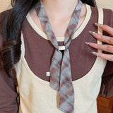 Daiiibabyyy  Chiffon plaid printed acrylic bead necklace, fashionable and popular Korean jewelry