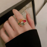 Daiiibabyyy  Vintage Colorful Zircon Square Open Rings For Women Exquisite Crystal Adjustable Geometric Finger Ring Wedding Jewelry Gift