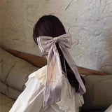 Daiiibabyyy  Women Korean Style Large Satin Bow Hair Clips Long Tassel Ribbon Wedding Party Daily Elegant Ponytail Headwear