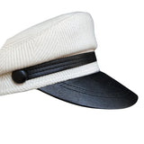 Daiiibabyyy  High Quality Casual Military Cap Man Woman Woolen Flat Hats Captain Cap White Vintage Leather Bill Newsboy Cap NC35