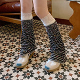 DAIIIBABYYY  -  Y2k Rainbow Patchwork Lace Leg Socks Mesh Patchwork Wide Leg Warmers Japanese Harajuku Mid Tube Socks Sexy Flare Leg Covers