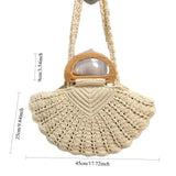 Daiiibabyyy  New Retro Fan-shaped Crochet Woven Underarm Bag for Women Ins Style Seaside Vacation Versatile Wooden Handle Shoulder Bag