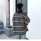 Daiiibabyyy  Women's Winter Clothes Woman V Neck Long Sleeve Loose Fit Oversized Striped Color Block Cotton Blend Hip Length Sweater Female