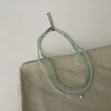 Daiiibabyyy  Summer Shiny CZ Zircon New Green Color Natural Stone Beaded Pendant Necklace for Women Wholesale Strand Chain Chokers