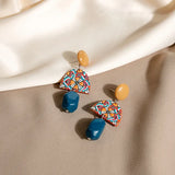 Daiiibabyyy  Vintage Bohemia Yellow and Blue Geometric Circle Acrylic Earrings for Women Charm Fashion Baroque Stud Jewelry Accessories Gifts