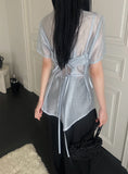 DAIIIBABYYY  -  Sun Protection 2 Piece Sets Women See Through Harajuku Single Breasted Shirt + Streetwear Crop Vest Y2k Aesthetic Outfits Suit