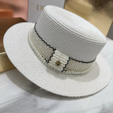 DAIIIBABYYY  -  Women's hat female Hepburn style straw hat spring and summer new flat top hat French retro sun hat net red same style straw hat